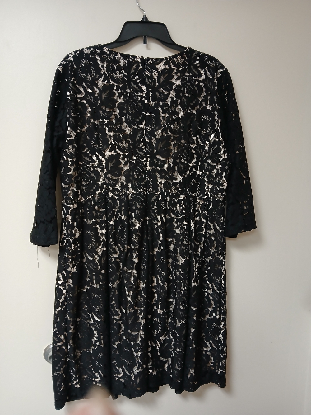 Praslin Black Lace Long-Sleeve A-Line Dress with Nude Underlayer